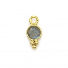 Round faceted Labradorite charm on gold plated silver 5*11mm x 1pc