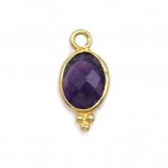 Oval faceted Amethyst charm on golden silver 7*15mm x 1pc