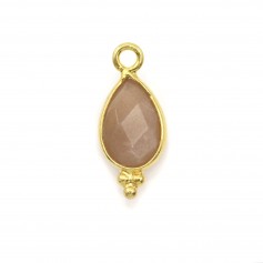 Orange moonstone charm faceted drop on silver gilt 7x15mm x 1pc