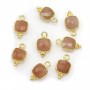 Square faceted sunstone charm on gold gilt silver 7mm x 1pc