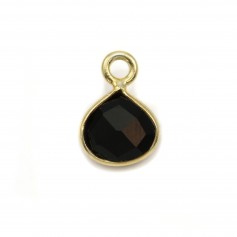 Faceted black Agate drop charm on golden silver 7mm x 1pc