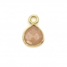 Orange moonstone charm faceted drop on silver gilt 7mm x 1pc