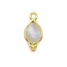 Moonstone charm faceted drop on silver gilt 7x15mm x 1pc