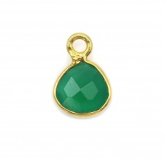 Charm in faceted green Agate drop on golden silver 7mm x 1pc