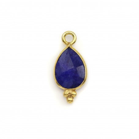 Sapphire on gold gilt color treated stone charm faceted drop on silver gilt 7x15mm x 1pc
