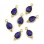 Sapphire on gold gilt color treated stone charm faceted drop on silver gilt 7x15mm x 1pc