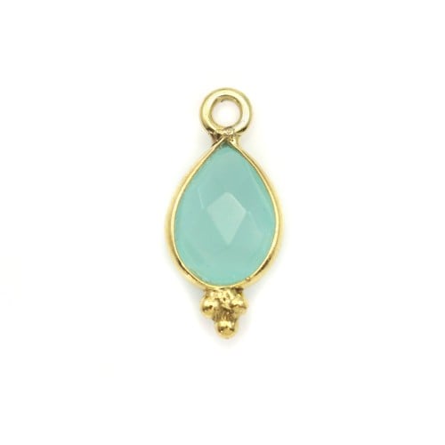 Chalcedony on gold gilt charm faceted drop on silver gilt 7*16mm x 1pc