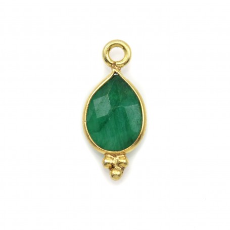 Emerald on gold gilt color treated stone charm faceted drop on silver gilt 7x15mm x 1pc