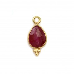 Stone Charm treated on gold platet color ruby drop faceted on silver gold 7x15mm x 1p