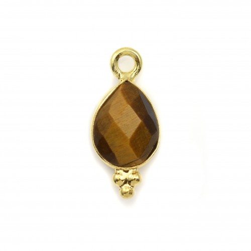 Tiger eye on gold gilt charm faceted drop on silver gilt 7*16mm x 1pc