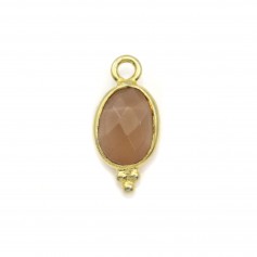 Orange moonstone charm oval faceted on silver gilt 7x15mm x 1pc