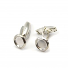 Cufflink, silver 925 for round cabochon 8mm x 2pcs