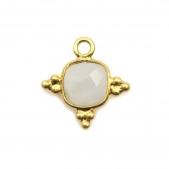Square faceted moonstone charm on silver gilt 13mm x 1pc