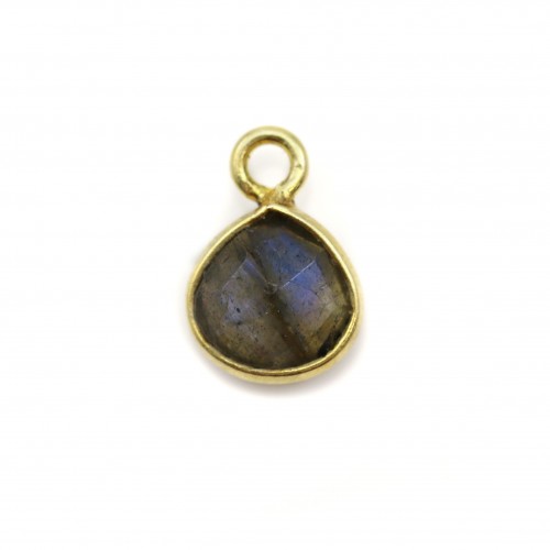 Labradorite charm faceted drop on silver gilt 7*10mm x 1pc