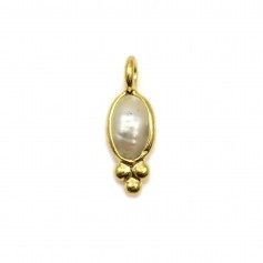 Oval Freshwater Pearl Charm on 925 Sterling Silver with gold plating 4x11mm x 1pc