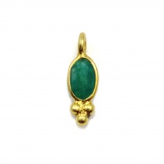 Charm in Gemstone treated color emerald oval faceted set silver 925 gold 4x11mm x 1pc
