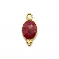 Color treated stone charm ruby oval faceted on silver gilt 7x15mm x 1pc