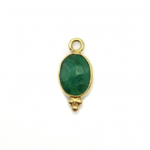 Ciondolo in pietra ovale sfaccettata di smeraldo trattato su argento dorato 7x15mm x 1pc