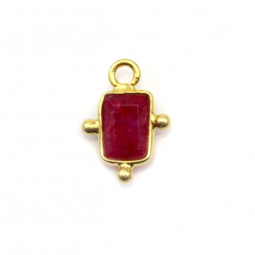 Stone Charm treated color ruby rectangle on silver gold 8x12mm x 1pc