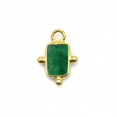 Emerald color treated stone charm on silver gilt 8x12mm x 1pc
