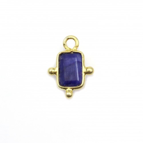 Sapphire color treated stone charm on silver gilt 8x12mm x 1pc