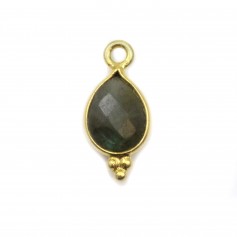 Labradorite charm faceted drop on silver gilt 7x15mm x 1pc