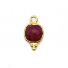Square faceted ruby color treated stone charm on gold silver 7x13mm x 1pc
