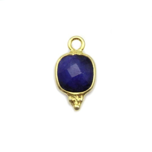 Sapphire color treated stone charm square faceted on silver gold 7x13mm x 1pc