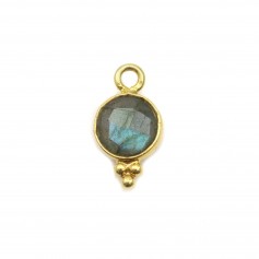 Round faceted Labradorite charm on gold gilt silver 7x13mm x 1pc