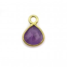 Amethyst faceted drop charm on gold gilt silver 7x10mm x 1pc