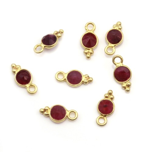 Charm in Gemstone treated ruby color round on silver gold 5x11mm x 1pc