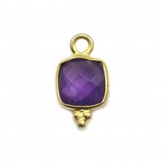 Charm in faceted square Amethyst on golden silver 7mm x 1pc