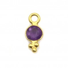 Round faceted Amethyst charm on gold plated silver 5*11mm x 1pc