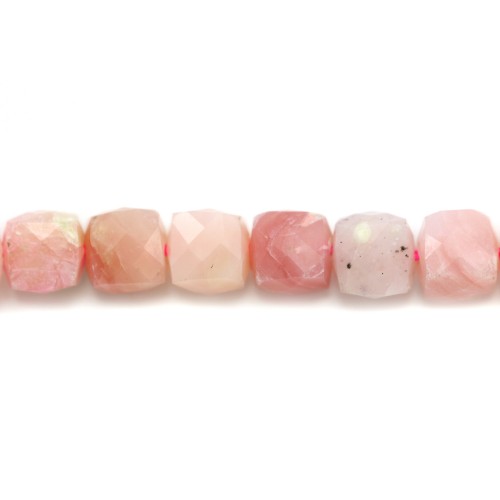 Opale pink, in shaped of a faceted cube, 4.5-5mm x 6pcs
