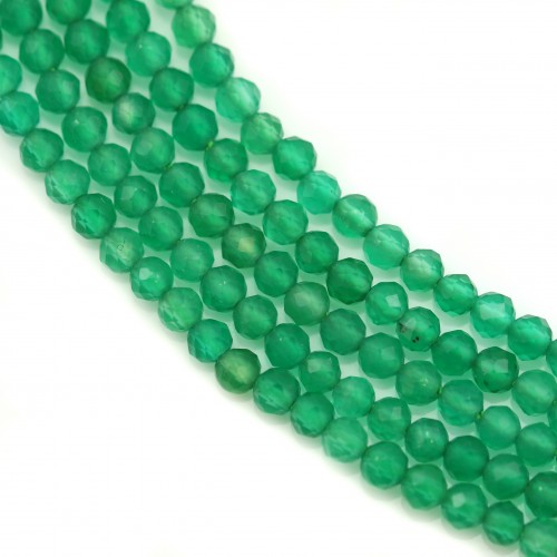 Green agate faceted round beads 2mm x 40cm