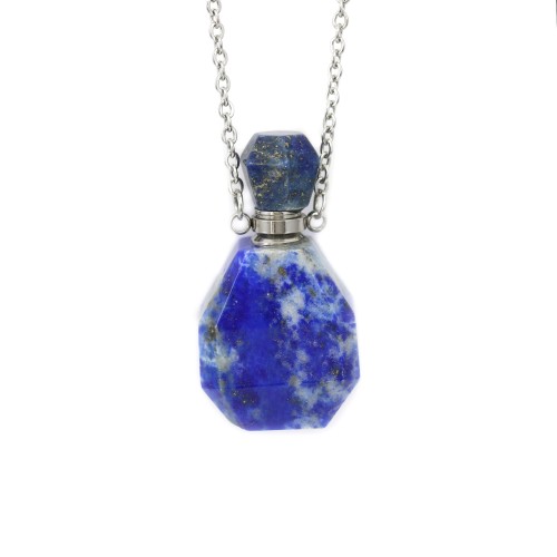 Stainless steel necklace with Lapis lazuli perfume bottle pendant