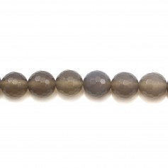 Agate, grise, ronde facettée, 14mm x 40cm