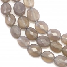 Grey oval faceted agate 8x10mm x 40cm