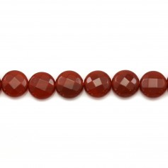 Agata, rossa, rotonda piatta sfaccettata, 10 mm x 40 cm