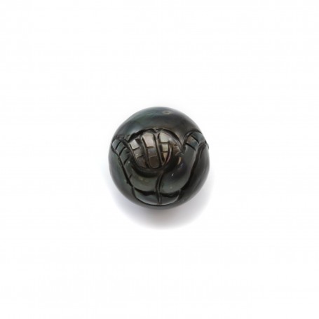 Perle de culture de Tahiti, sculptée ronde, 10-11mm x 1pc