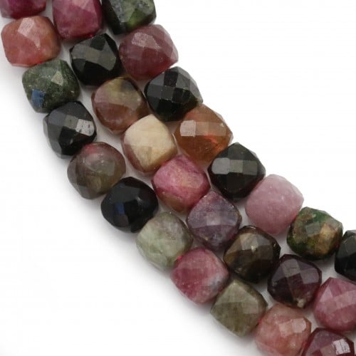 Multicolored tourmaline, in round and flat faceted shape, 4mm x 40cm