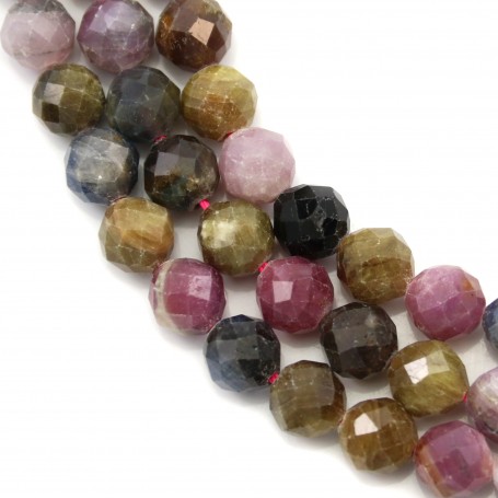 Rubies & sapphires faceted round beads on thread 7.5mm x 40cm