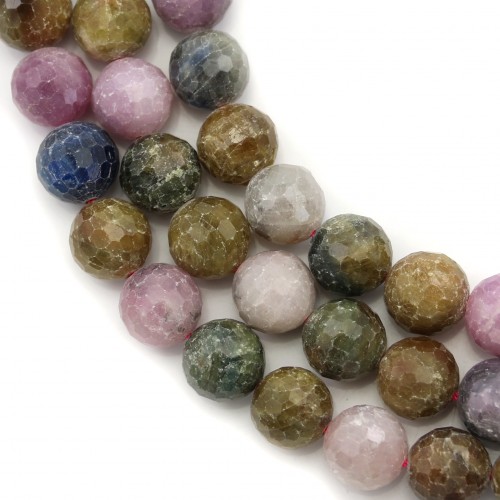 Ruby and sapphire, 10-10.5mm, faceted round beads x 38cm