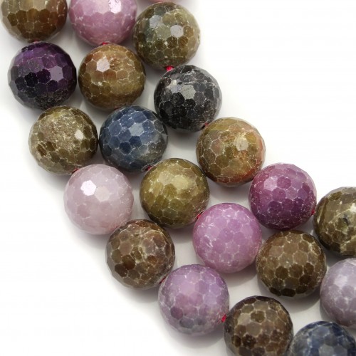 Ruby and sapphire, 13-13.5mm, faceted round beads x 39cm