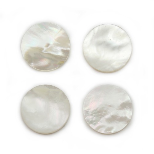 Cabochon White Mother of Pearl round flat 20mm x 1pc