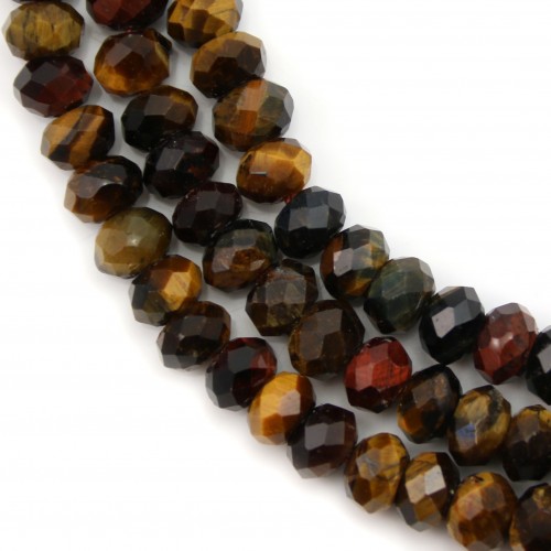 Tiger's eye and falcon's eye mixed, in shape of a faceted washer, 4 * 6mm x 39cm