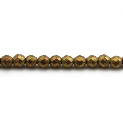 Facetada redonda hematita dourada mate 3mm x 40cm