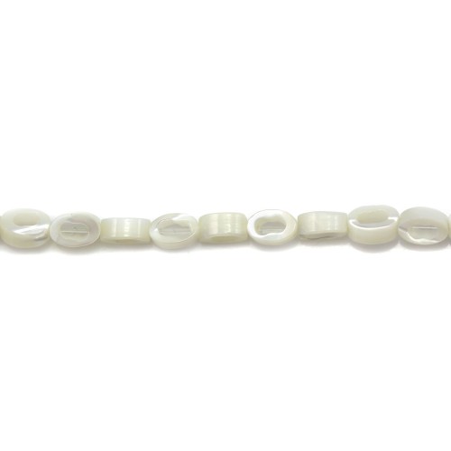White mother-of-pearl hollow oval beads on thread 4x6mm x 40cm