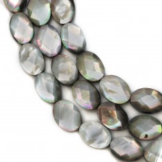 Grey mother of pearl oval faceted bead strand 10x14mm x 40cm