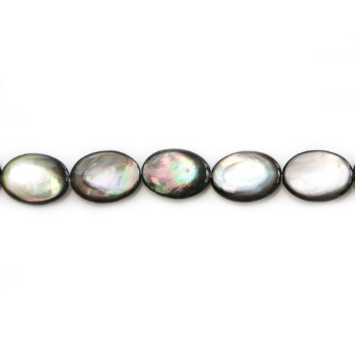 Gray mother-of-pearl bulged oval beads 15x20mm x 2pcs
